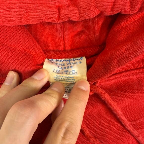 Vtg Champion Reverse Weave Hoodie Sweatshirt Mens L Red Blank Heavyweight - Picture 4 of 7